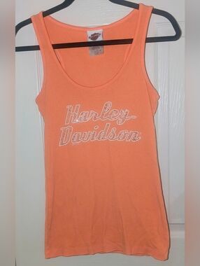 Harley Davidson Women's Orange Embellished Iron Steed Tank Top